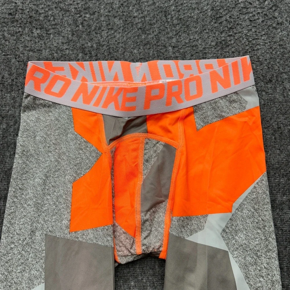Nike Pro Compression Boys Large‎ 3/4 Printed Training Tights Pants Orange